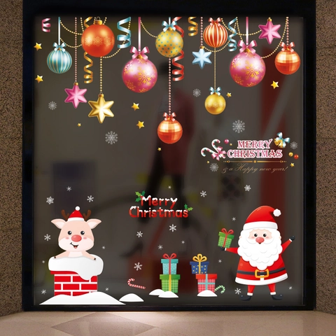 Pegatinas Ventana Navidad PVC Estáticas Impermeables Decoración Escaparate Papá Noel Reno Decoración Hogar Festiva