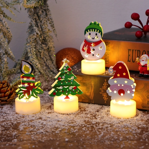 Luce Notturna LED Natale Candela Elettronica Plastica HIPS Luce Calda Babbo Natale Pupazzo Di Neve Albero Decorazione Tavolo