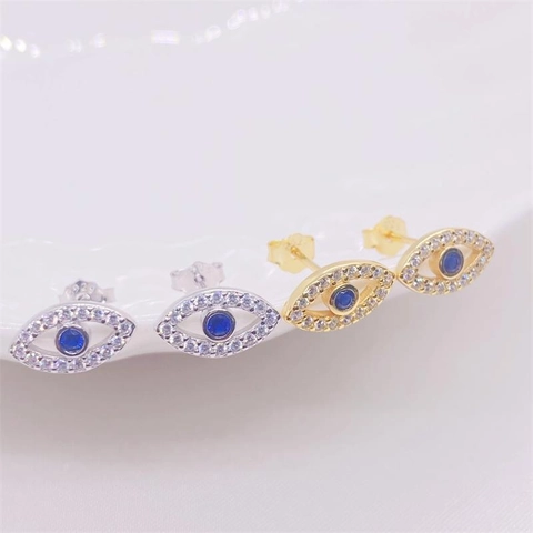 Pendientes de Botón de Plata de Ley 925 Ojo del Diablo Con Circonia Pendientes Minimalistas de Ojo Azul Para Mujer Joyería