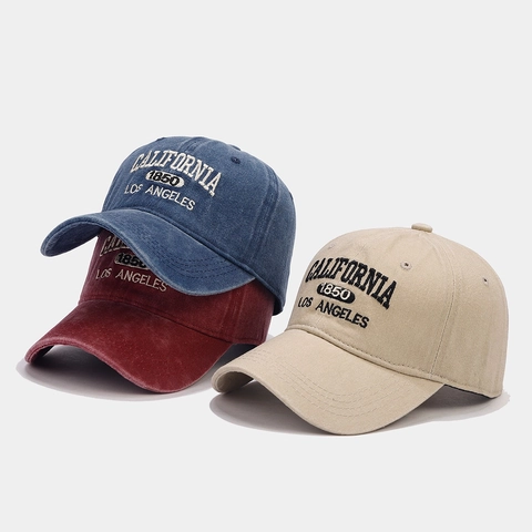 Vintage Washed Cotton Baseball Cap Embroidered California Letter Retro Sun Protection Adjustable Sun Hat For Men Women