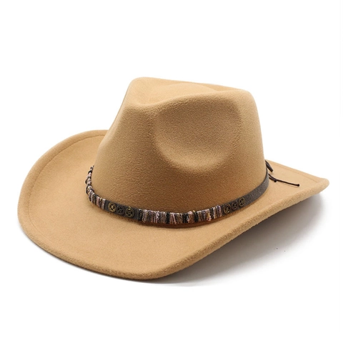 Retro Western Cowboy Hat Wool Felt Wide Brim Fedora With Steampunk Gear Decorative Band Ethnic Style For Men Women