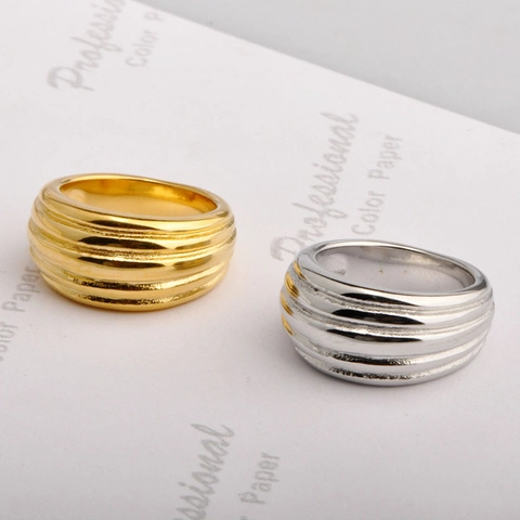 Anillo de Banda Ancha Roscada de Acero de Titanio Color Oro Acero Personalizado Minimalista Joyería para Mujeres Hombres