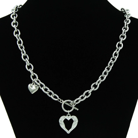 Double Heart Pendant Necklace Stainless Steel Titanium Cuban Chain Women Toggle Clasp Trendy Ins Style Jewelry