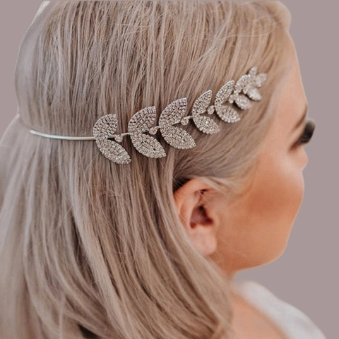 Serre Tête Élégant Feuilles Strass Alliage Accessoire Cheveux Mariage Mariée Style Féerique De Luxe Pour Femmes