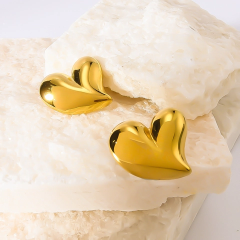 Orecchini A Cuore Asimmetrici Acciaio Inossidabile Placcato Oro 18K 3D Geometrici Gioielli Impermeabili Per Donna