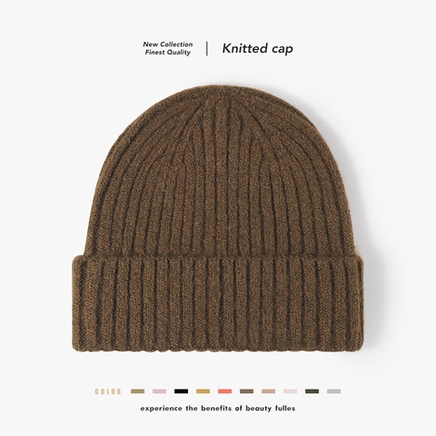 Gorro De Punto De Lana Cálido Grueso De Canalé Color Sólido Con Dobladillo Invierno Gorra Exterior