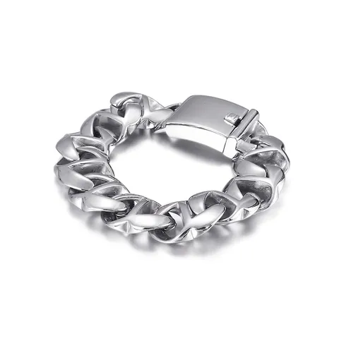 Pulsera De Cadena De Eslabones Cubanos Para Hombre Acero Inoxidable Pesado Punk Hip Hop Joyería Streetwear Con Cierre De Caja