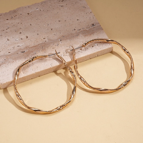 Minimalistische Geometrische Runde Creolen Für Frauen Legierung Mit Stahl Ohrenstecker Gedrehte Textur Stilvoller Schmuck
