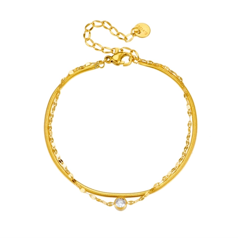 Bracelet Multi Rangs En Acier Inoxydable Plaqué Or Avec Zircon Rond Chaîne Serpent Et Paillettes Bijoux Réglables Pour Femme