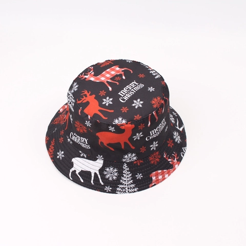 Christmas Reversible Bucket Hat Cotton Polyester Santa Reindeer Snowman Printed Sun Protection Holiday Party Cap