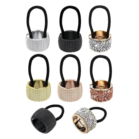 Minimalist Metallic Ponytail Cuff Hair Ties Alloy Rhinestone Elastic Hair Bands For Women Elegant Accessory