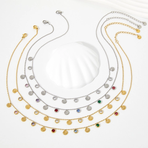 Collar Colgante Concha Acero Inoxidable Circonita Colorida Verano Océano Estilo Joyería Regalo Mujer