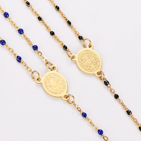 Rosario Collana Acciaio Inossidabile 304 Ciondolo Croce Medaglia San Benedetto Religioso Perle Colorate Nappa A Forma Di Y