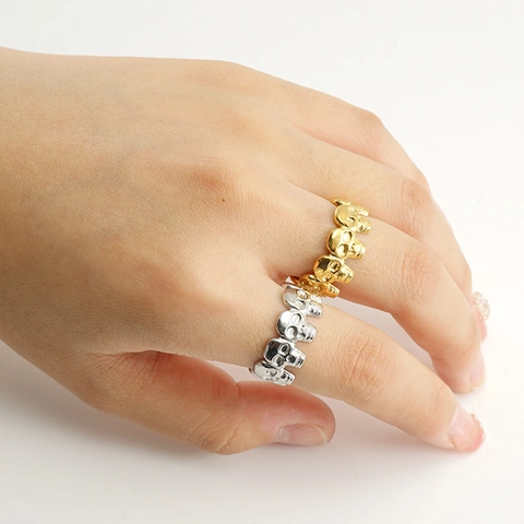 Anillo Calavera Acero Inoxidable Chapado En Oro 18K Ajustable Banda Abierta Punk Gótico Joyería Moda Hombre Mujer