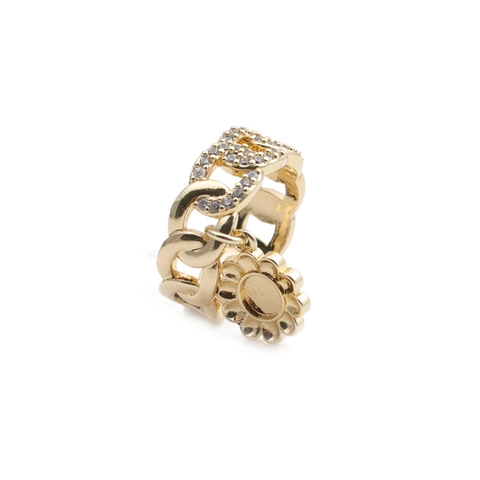 Adjustable Copper Ring Hollow Chain Design Micro Pave Zircon Flower Pendant Hip Hop Fashion Jewelry For Women
