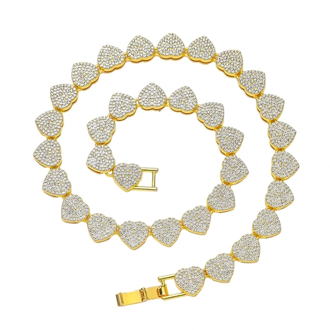 Hart Cubaanse Schakelketting Ketting Armband Legering Iced Out Strass Hip Hop Sieraden Voor Heren Dames Accessoire