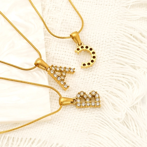 Edelstahl Anfangsbuchstabe Anhänger Halskette Mit Zirkonia Vergoldete Schlangenkette Für Damen Modeschmuck