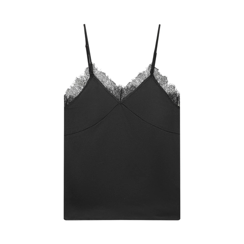 Camisola De Satén Sexy Para Mujer Borde De Encaje Cuello En V Tirantes Ajustables Moda Color Sólido Suave Sin Mangas