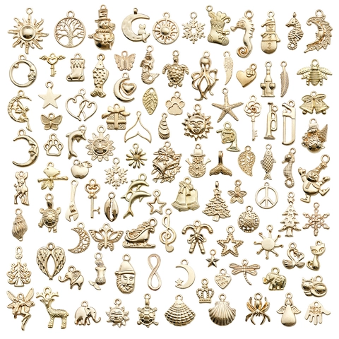 Gold Alloy Charms Pendants Mixed Animals Moon Stars Themes For DIY Jewelry Making Bracelet Necklace Keychain Accessory Craft