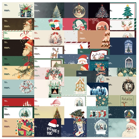 Christmas Gift Tags Stickers PVC Matte To From Message Label Holiday Gift Wrapping Cartoon Santa Reindeer Snowman Decor