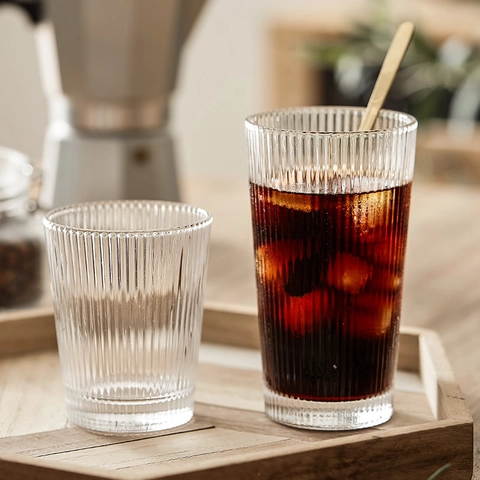 Ribbed Glass Tumblers Transparent Heat Resistant Lead Free Drinkware For Coffee Juice Milkshake Water Nordic Minimalist Style