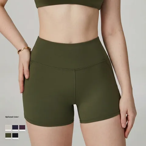 Damen Yoga Shorts Hohe Taille Nylon Spandex Bauchkontrolle Po Lifting Schnelltrocknend Fitness Fitnessstudio Laufen Sport