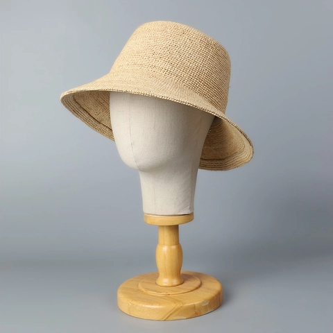 Dames Handgemaakte Raffia Strohoed Elegante Platte Zonbescherming Vissershoed Ademende Zomer Strandpet