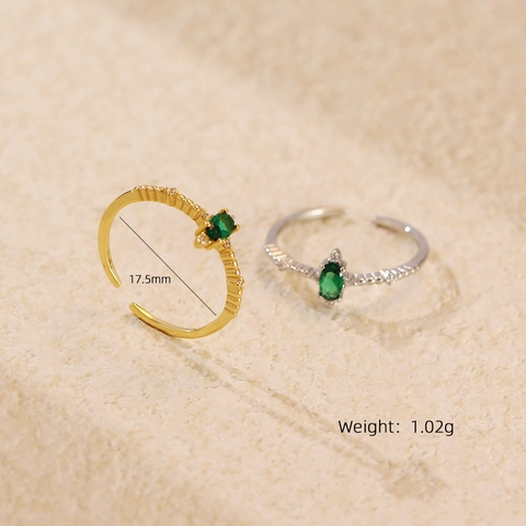 Luxury 925 Sterling Silver Zirconia Open Ring For Women Emerald Green Gemstone Geometric Electroplated Adjustable Finger Ring Jewelry Gift