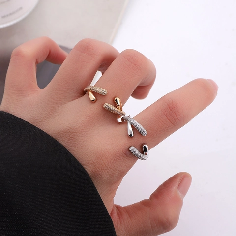 Geometrischer Offener Ring Kupfer Zirkonia Verstellbar Asymmetrisch Minimalistischer Schmuck Für Frauen