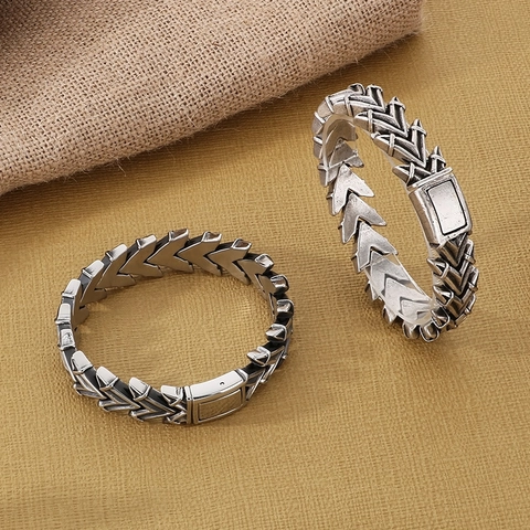 Pulsera Hombre Acero Inoxidable 316L Retro Patrón Flecha Cadena Hueso De Dragón Punk Gótico Joyería Vintage Color Plata Antigua
