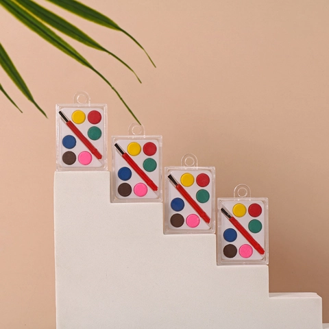 Mini Festes Aquarellfarben Kit Tragbares Malzubehör Mit Pinsel Transparente Kunststoffbox Für Kinder DIY Kunst Hobby