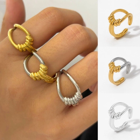 Bague Ouverte En Acier Inoxydable Design Noeud Torsadé Plaqué Or 18K Imperméable Minimaliste Bijoux Réglables Pour Femmes
