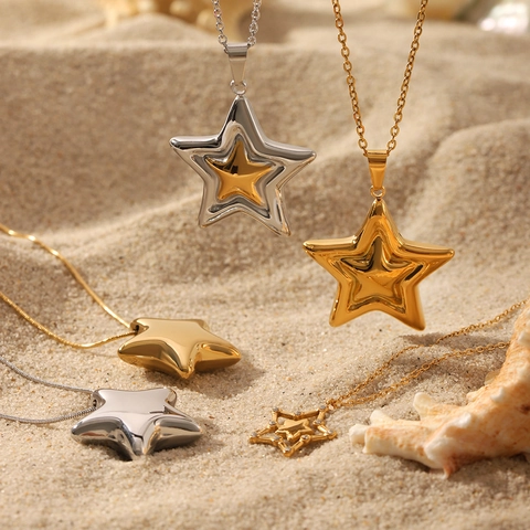 Collar Con Colgante De Estrella De Acero Inoxidable Geométrico Minimalista Color Oro Plata Cadena Clavícula