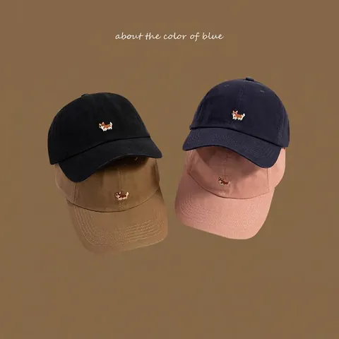 Casquette De Baseball Broderie Corgi Coton Réglable Protection Solaire Chapeau Décontracté Hommes Femmes
