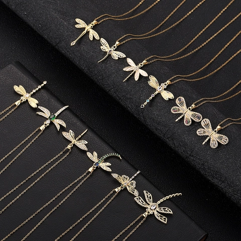 Dainty Dragonfly Pendant Necklace For Women Copper Gold Plated With Colorful Zircon Inlaid Minimalist Jewelry Gift