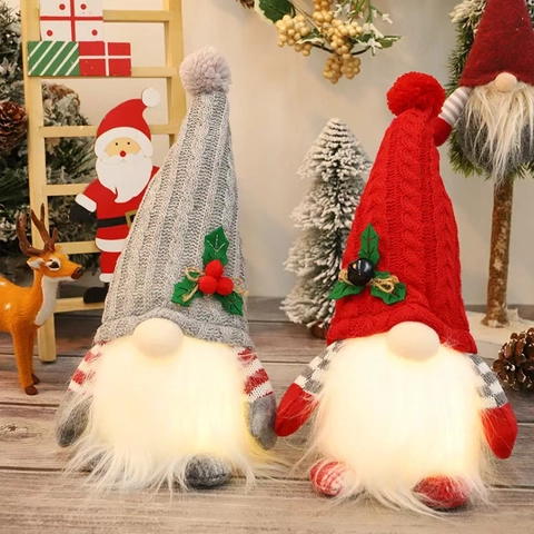 LED Leuchtender Weihnachtsgnom Plüschpuppe Strickmütze Gesichtsloser Alter Mann Desktop Ornament Feiertagsdekoration