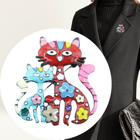 Cartoon Kat Speld Broche Legering Emaille Druppel Olie Strass Schattig Dier Sieraden Kleding Accessoires Voor Dames Meisjes