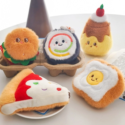 Portachiavi In Peluche Cibo Carino Ciondolo Borsa Foodie Imbottito Morbido Burger Patatine Pizza Pane Giocattolo Espressione Cartone Per Zaini