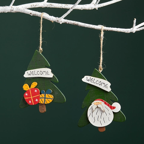 Insegna Benvenuto Ornamenti Appesi Albero Di Natale Legno Dipinto Babbo Natale Design Confezione Regalo Arredo Natalizio