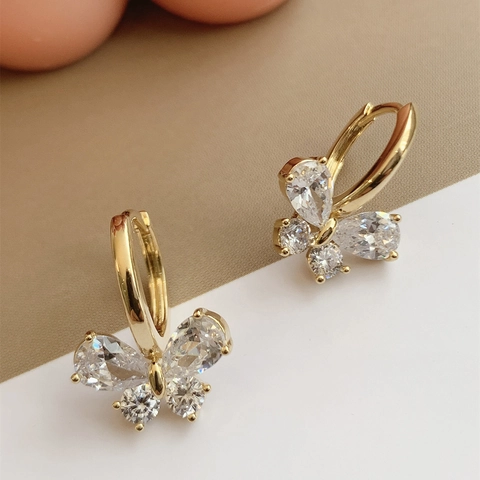 Schmetterling Ohrringe Kupfer Zirkonia Funkelnd Elegant Koreanischer Stil Modeschmuck Für Damen