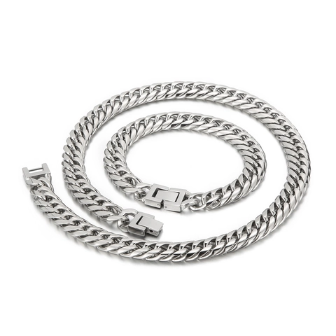 Men Cuban Link Chain Necklace Stainless Steel Polished Curb Chain Fashion Hip Hop Style Jewelry