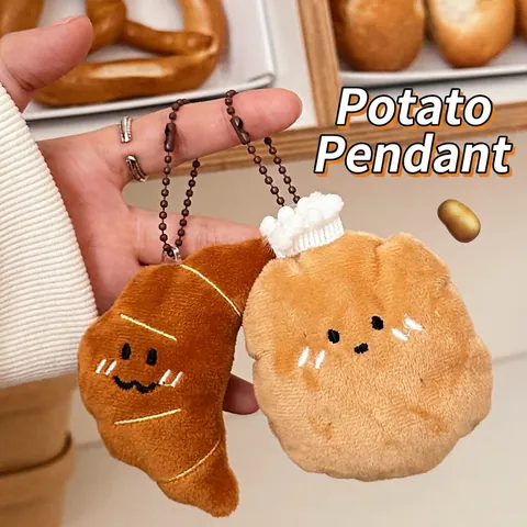 Soft Plush Food Keychain Cartoon Food Shape Bag Pendant Decor With Metal Bead Chain For Women And Kids