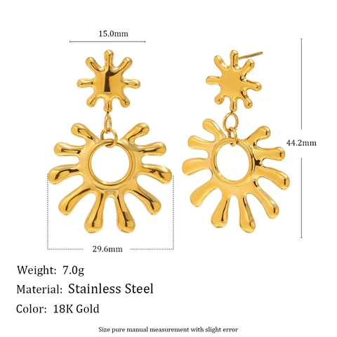 Orecchini Pendenti Sole Stella Acciaio Inossidabile Placcato Oro 18K Geometrico Cavo Gioielli Da Donna Minimalista
