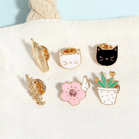 Cartoon Emaille Brosche Anstecknadel Legierung Tier Katze Blume Pflanze Blatt Mode Schmuck Zubehör