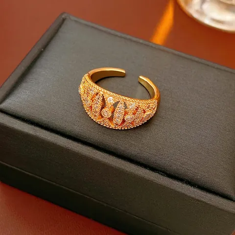 Luxus Hohl Geometrischer Ring Kupfer Vergoldet Mit Zirkonia Vintage Verstellbarer Offener Fingerschmuck Damen