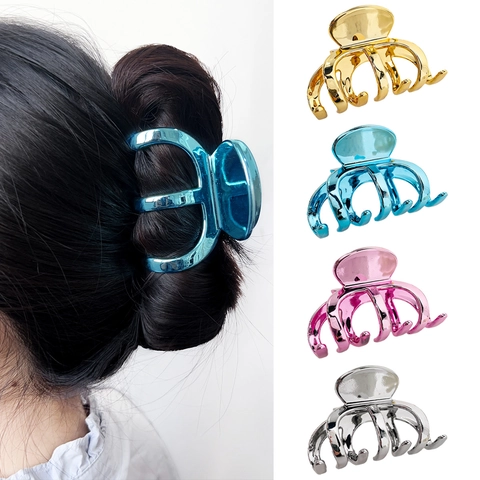 Grande Pince À Cheveux Métallique Brillante Plastique PS Géométrique Shark Clips Prise Forte Coiffure Rétro Femme