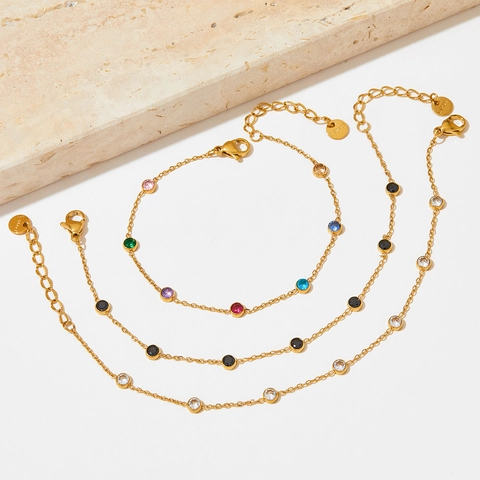 Bracelet Et Bracelet De Cheville En Acier Inoxydable Plaqué Or Avec Zircone Cubique Ronde Bijoux À Chaîne Réglable Femme