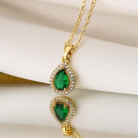 Collar Colgante Gota De Agua Cobre Circón Gema Talla Pera Elegante Simple Cadena De Clavícula Para Mujer Joyería