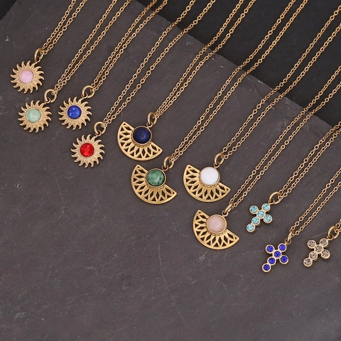 Collana Pendente Croce Girasole Ventaglio Acciaio Inossidabile Placcato Oro Gioielli Vintage Eleganti Per Donna