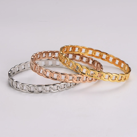Bracciale Rigido A Maglia Cava In Acciaio Inossidabile 304 Placcato Oro Gioielli Di Moda Per Donna Stile Elegante